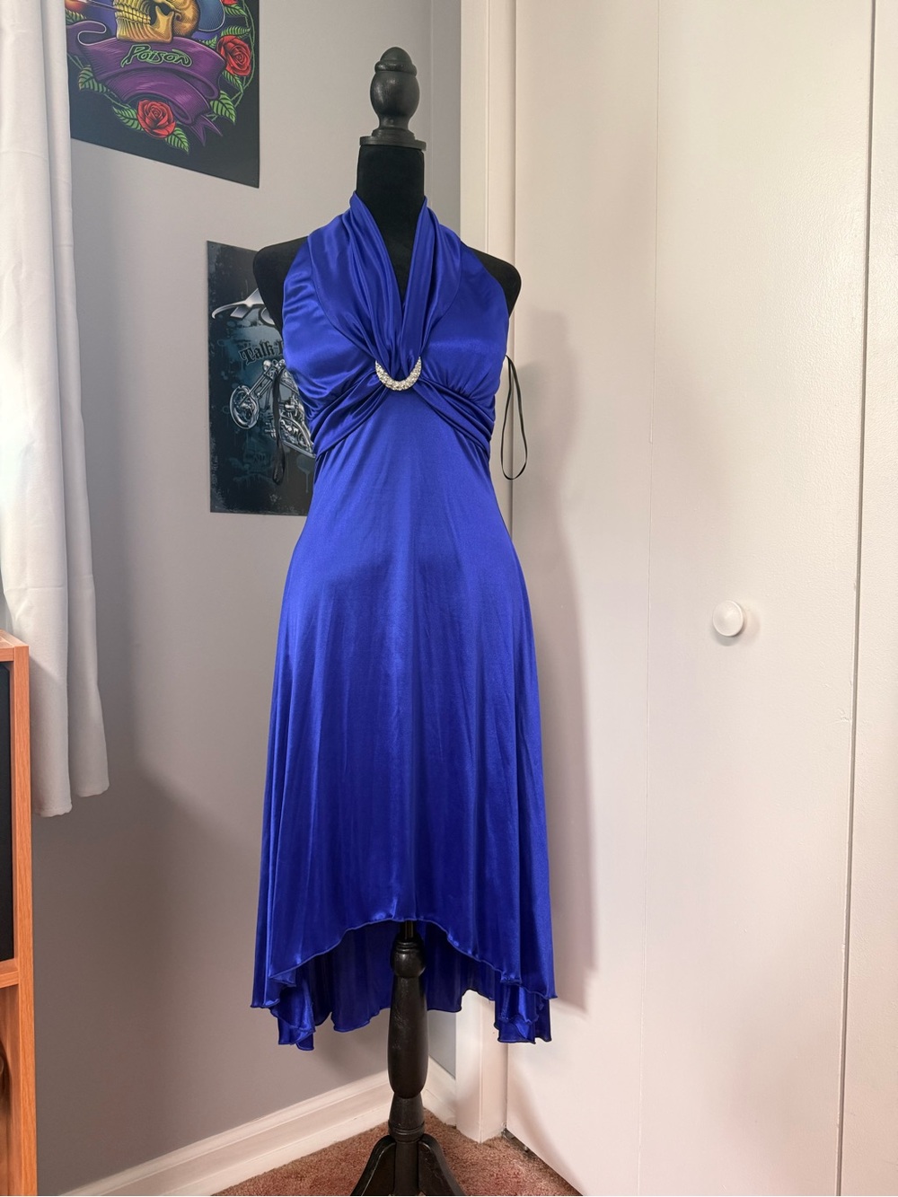 My Michelle Royal Blue Halter High-Low Dress with Ring Detail